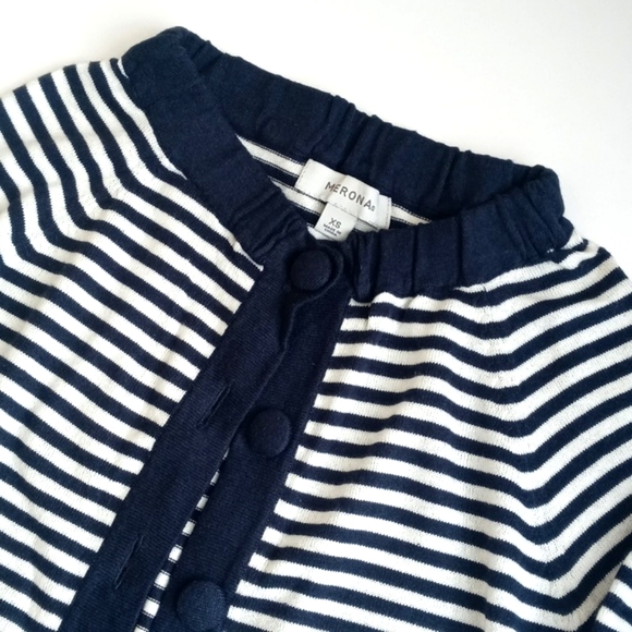 Merona Navy Blue White Stripe Rayon Blend 3/4 Sleeve Button Up Cardigan XS - Picture 4 of 16